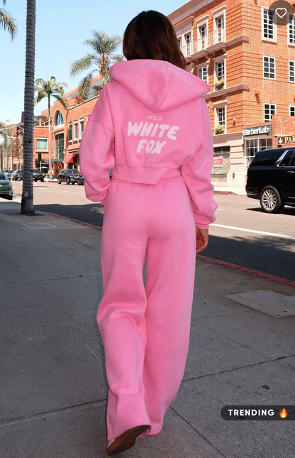 White Fox Cropped Zipup Hoodie Bubblegum