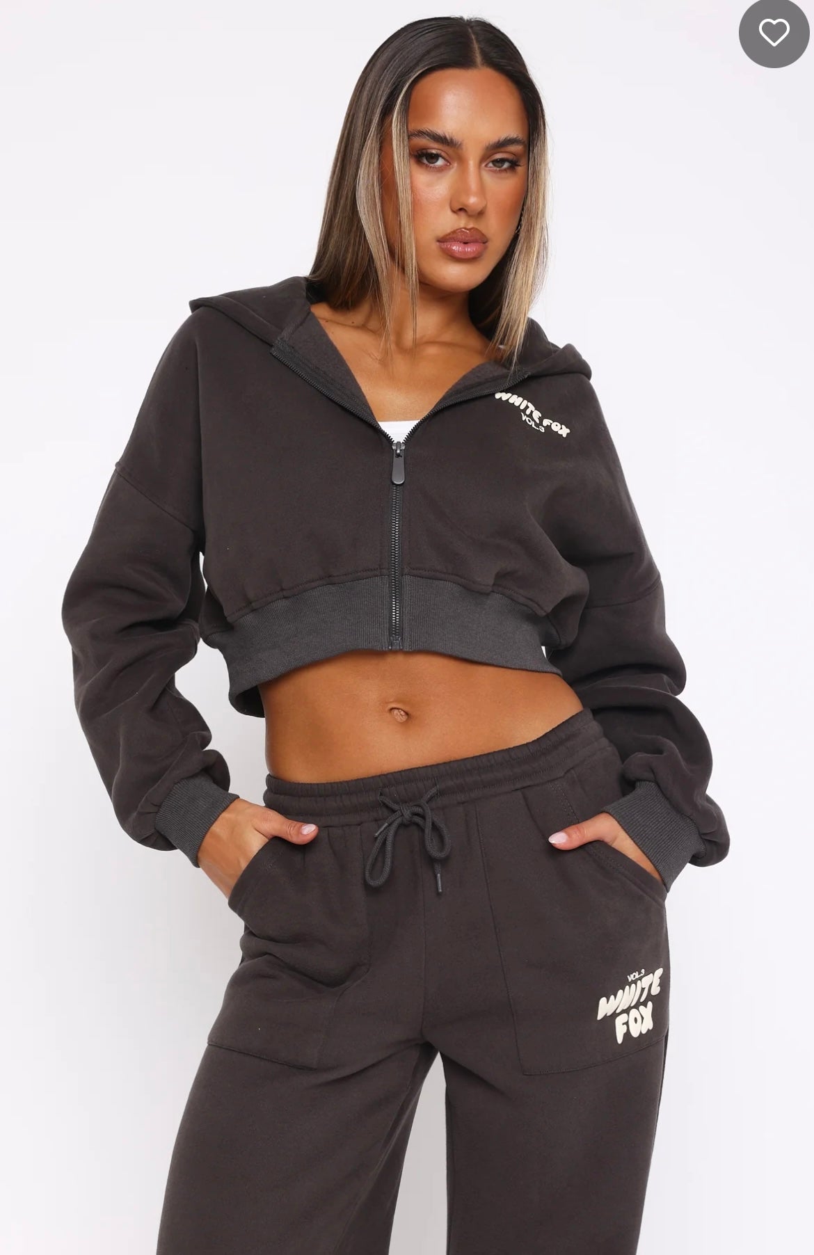White Fox Cropped Zipup Hoodie Shadow